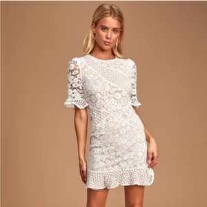 My Dearest White Lace Short Sleeve Mini Dress